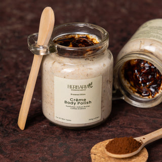 Herbaria Modern Botanicals Brewed Bliss Body Polish cream-based, lightweight, coffee-infused, vegan, luxurious skincare