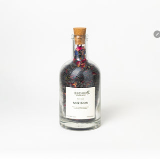 Herbaria Noir Soak milk bath in white background– vegan Maris Sal soak with English lavender and coconut fruit powder