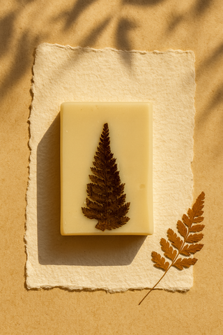 Love Stone | Artisinal Soap Bar (100gm), 100% Vegan - Real Pressed Fern Leaf, Shea Butter, Cacao Butter, Avocado Oil