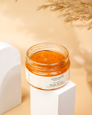 Herbaria Summer Blossom vegan sugar body scrub with safflower seed and plant based cellulose beads
