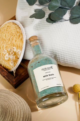 Teal Soak | Milk Bath (250gm), 100% Vegan - Maris Sal, Butterfly Pea Flower, Rice Beads, Milk
