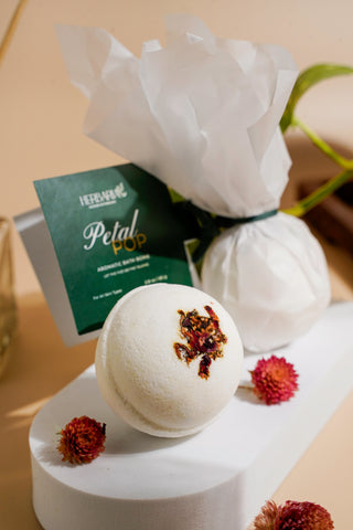 Petal Pop | Bath Bomb (80GM), 100% Vegan- French Rose, Bubbling Mineral Salt, Lemon Extract & Sweet Almond Oil