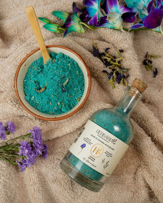 Teal Soak | Milk Bath (250gm), 100% Vegan - Maris Sal, Butterfly Pea Flower, Rice Beads, Milk
