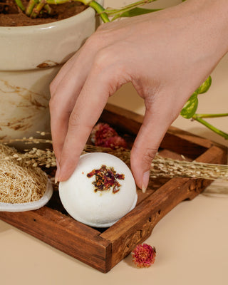 Petal Pop | Bath Bomb (80GM), 100% Vegan- French Rose, Bubbling Mineral Salt, Lemon Extract & Sweet Almond Oil