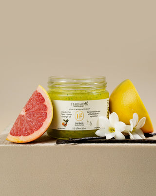 Fruit Bomb | Body Scrub (370gm), 100%Vegan - Vanilla Pod, Tiare Flower, Orange Oil