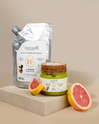 Fruit Bomb | Body Scrub - Refill Pack (450gm),100%Vegan - Vanilla Pod, Tiare Flower, Orange Oil