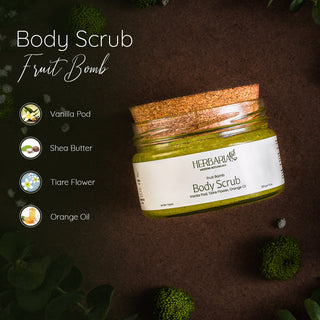 Fruit Bomb | Body Scrub (200gm), 100%Vegan - Vanilla Pod, Tiare Flower, Orange Oil