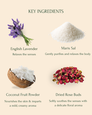 NOIR Soak | Milk Bath (250gm), 100% Vegan - Maris Sal, English Lavender, Coconut Fruit Powder