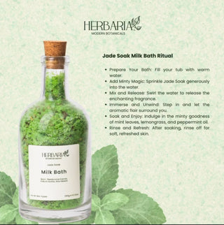 Jade Soak | Milk Bath (250gm), 100% Vegan - Basil, Theobroma Cacao, Kokum Butter, Rice Beads