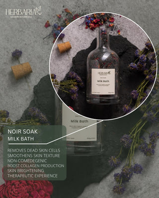 NOIR Soak | Milk Bath (250gm), 100% Vegan - Maris Sal, English Lavender, Coconut Fruit Powder