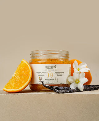 Summer Blossom | Body Scrub (370gm), 100%Vegan - Safflower Seed Oil, Tiare Flower, Vanilla Pod