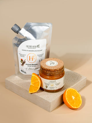 Summer Blossom | Body Scrub - Refill Pack (450gm),100%Vegan - Vanilla Pod, Tiare Flower, Safflower Seed Oil