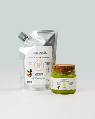 Fruit Bomb | Body Scrub - Refill Pack (450gm),100%Vegan - Vanilla Pod, Tiare Flower, Orange Oil