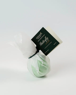Butterfly Whisper | Bath Bomb (130GM), 100% Vegan- Tea Tree Oil, Butterfly Pea Flower, Baking Soda, Citric Acid, Sweet Almond Oil