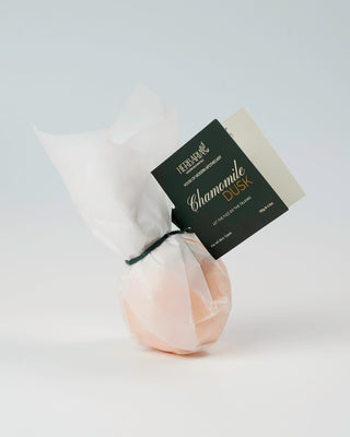 Chamomile Dusk | Bath Bomb (130GM), 100% Vegan- Orange Oil, Chamomile Flower, Sweet Almond Oil, Baking Soda, Citric acid