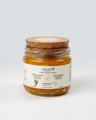 Summer Blossom | Body Scrub (370gm), 100%Vegan - Safflower Seed Oil, Tiare Flower, Vanilla Pod