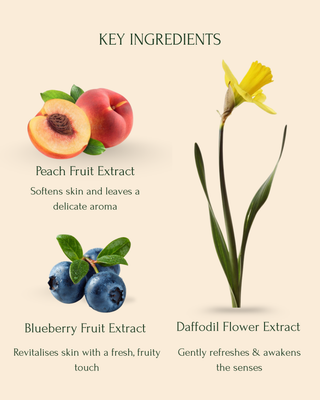 Sunkissed | Shower Gel (400ml), 100%Vegan - Peach Fruit Extract, Daffodil Flower Extract,Hyaluronic Acid & Vitamin-C